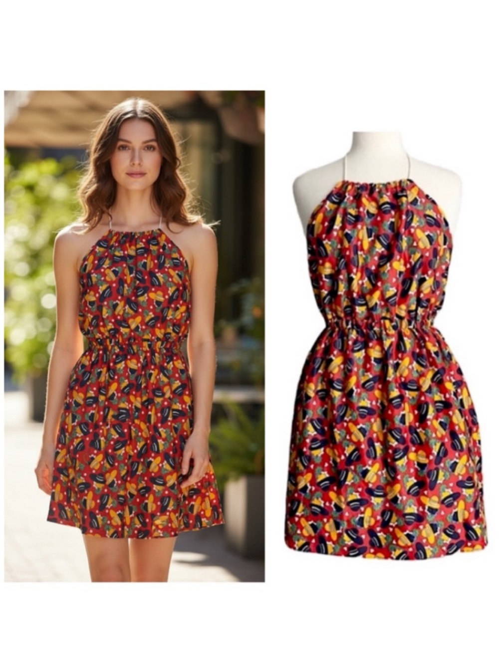 Hat Lady Print Halter Dress